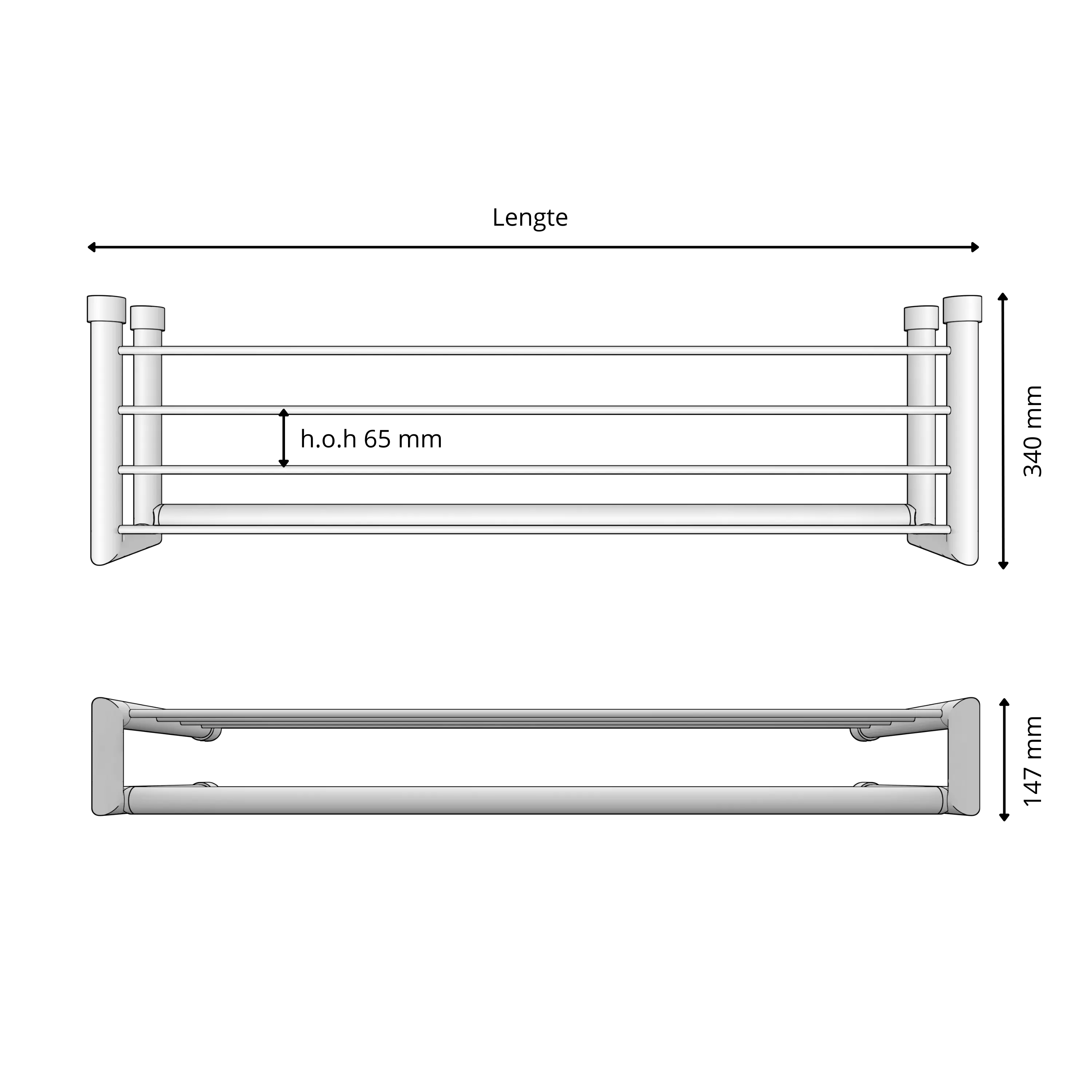Coat rack Uven round black shown as a technical view with 250 mm dimensions.