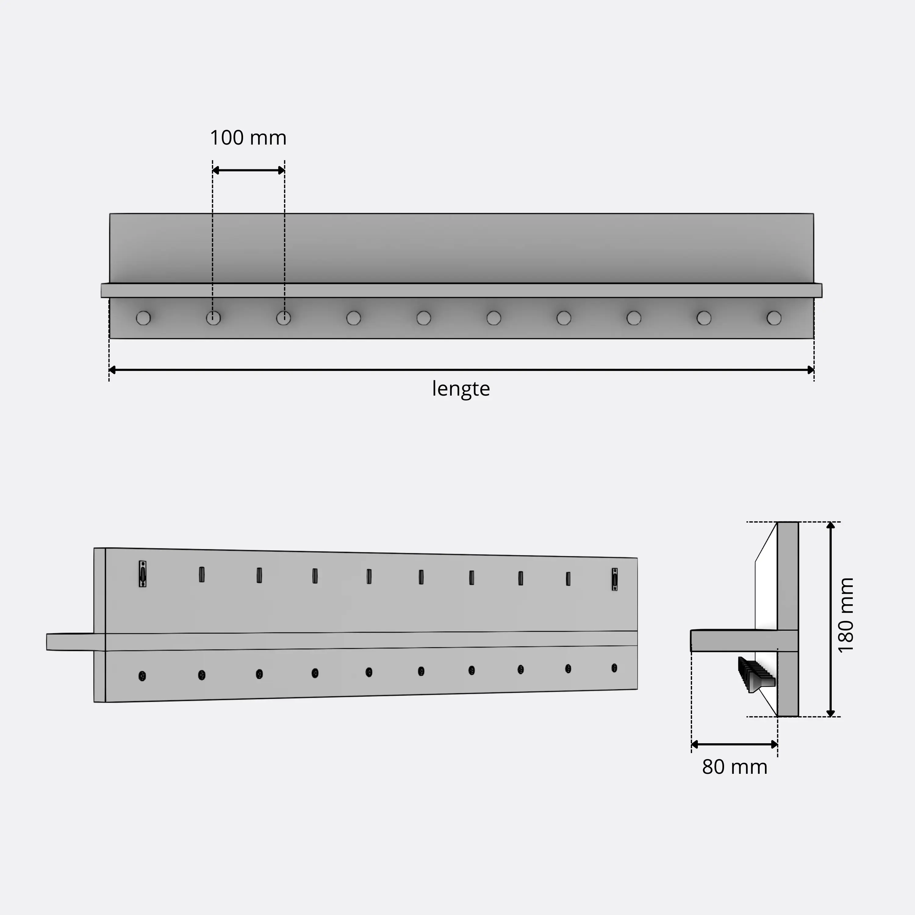 Wandgarderobe Hovren bronze als technische Ansicht mit Maßangabe 250 mm dargestellt.