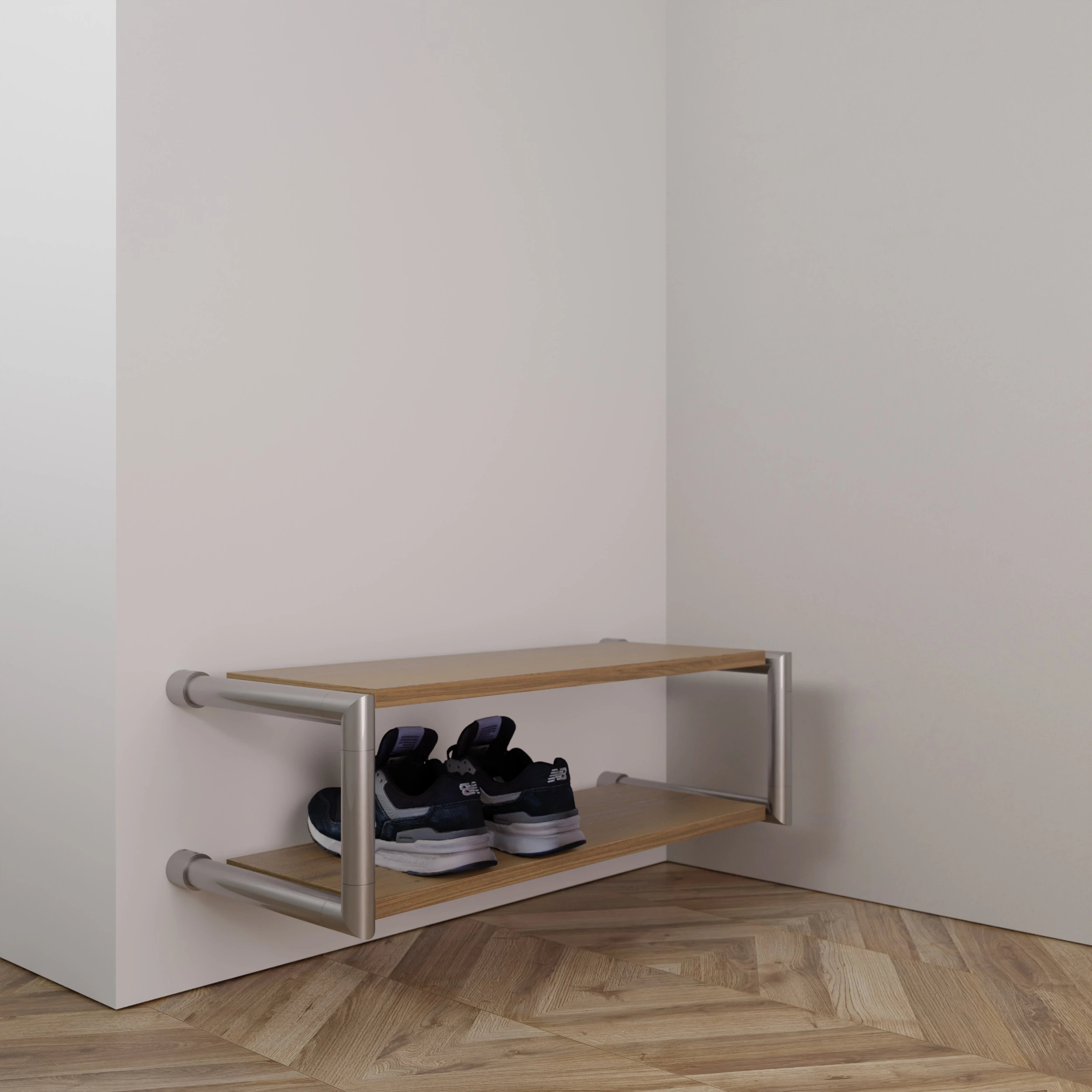 Schoenenrek Breno rond RVS aan de wand