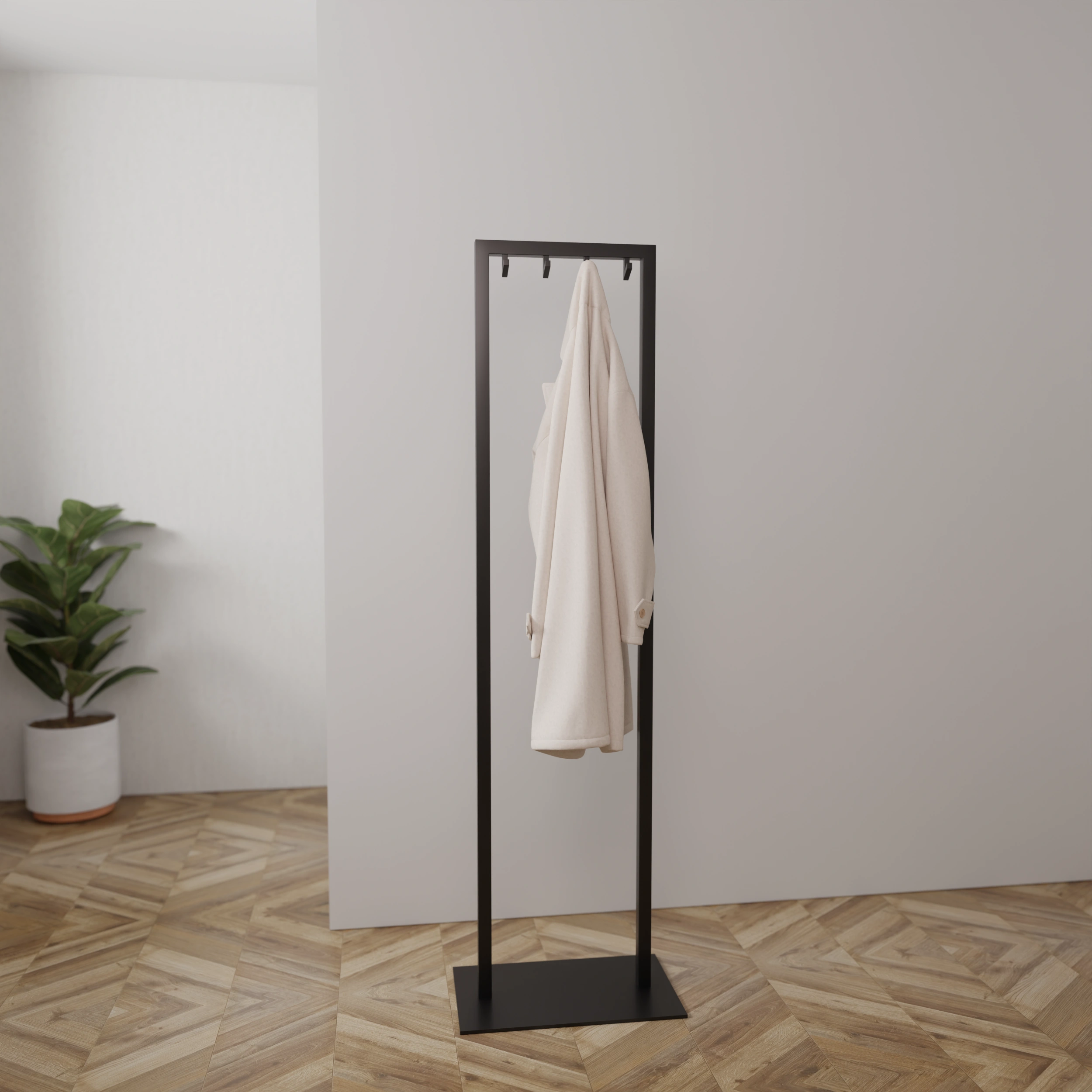 Coat rack Taren black mounted on the wall in an interior with clothing.