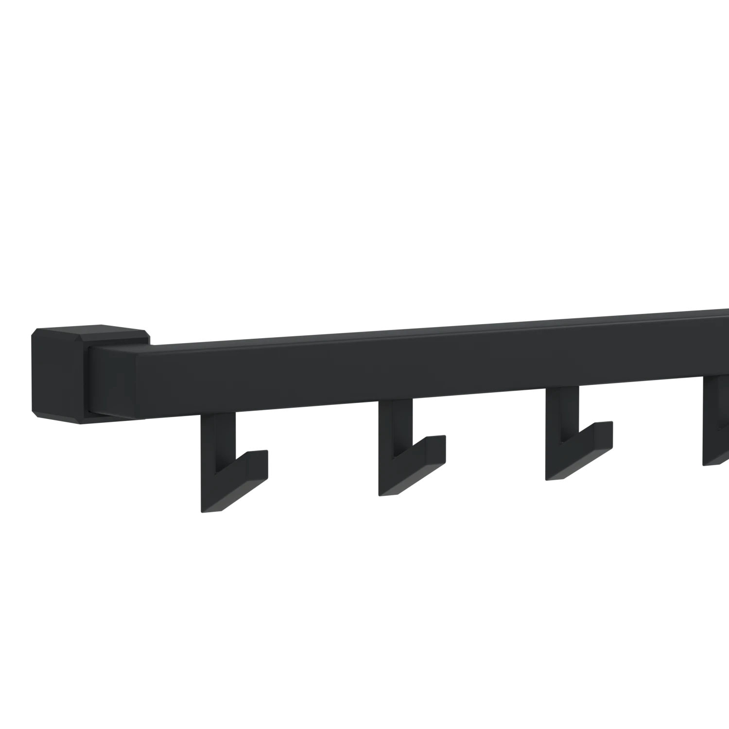 Plafondkapstok Liora vierkant antraciet als vrijstaande 3D-render vanaf de zijkant.
