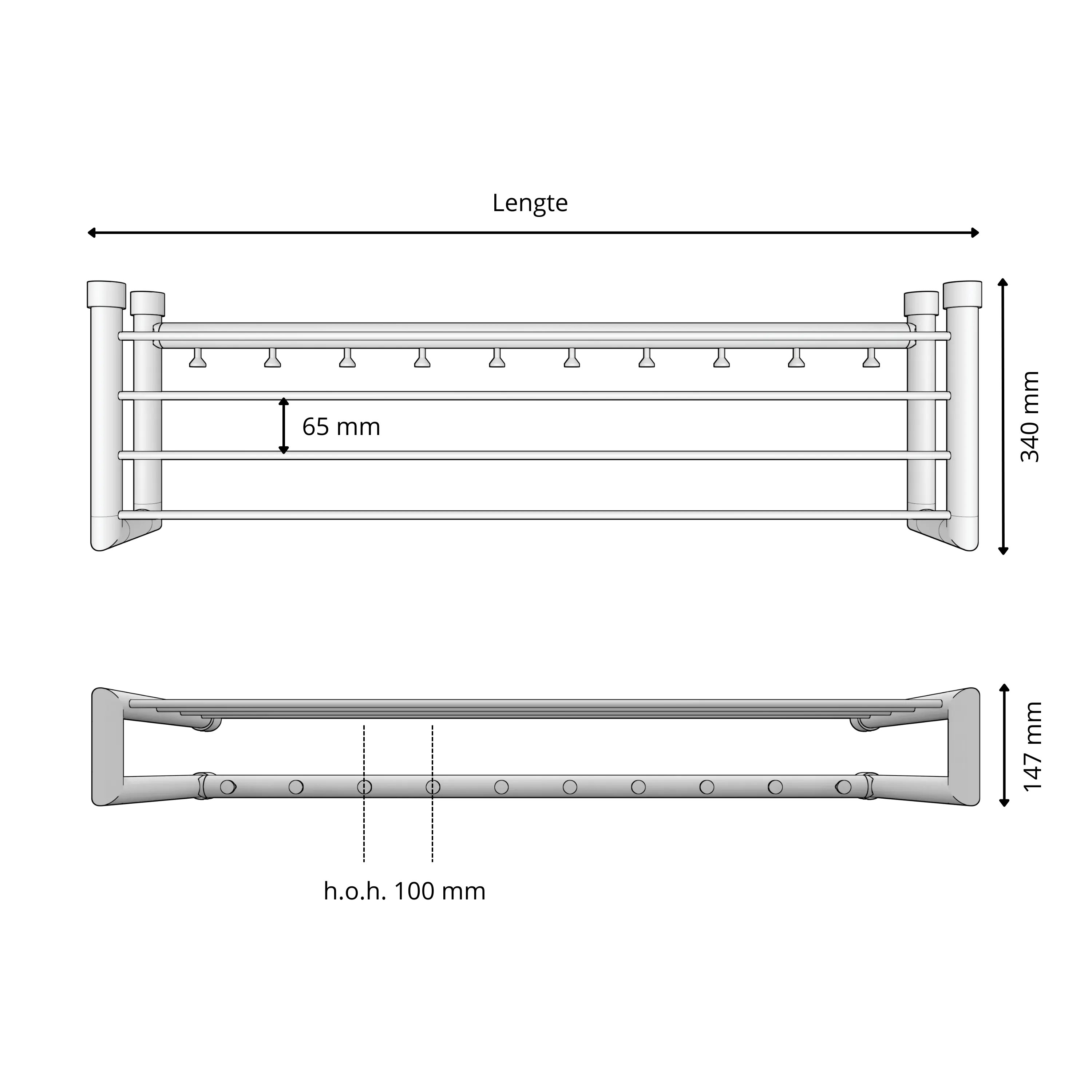 Garderobe Uven rund weiß als technische Ansicht mit Maßangabe 250 mm dargestellt.