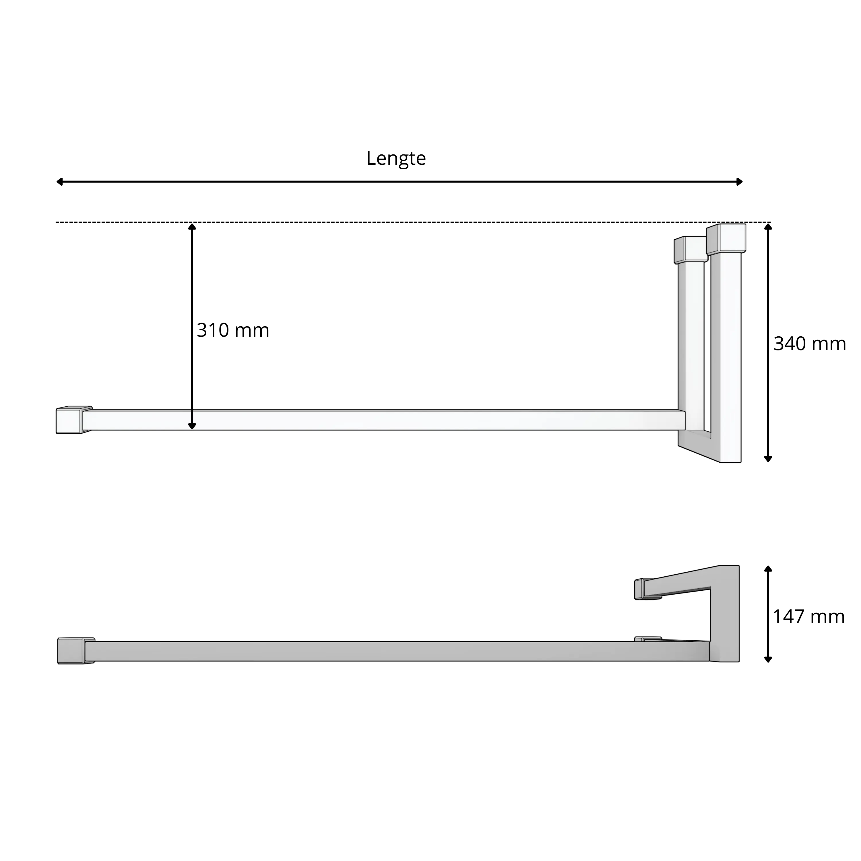 Garderobe Lorien quadratisch weiß als technische Ansicht mit Maßangabe 250 mm dargestellt.