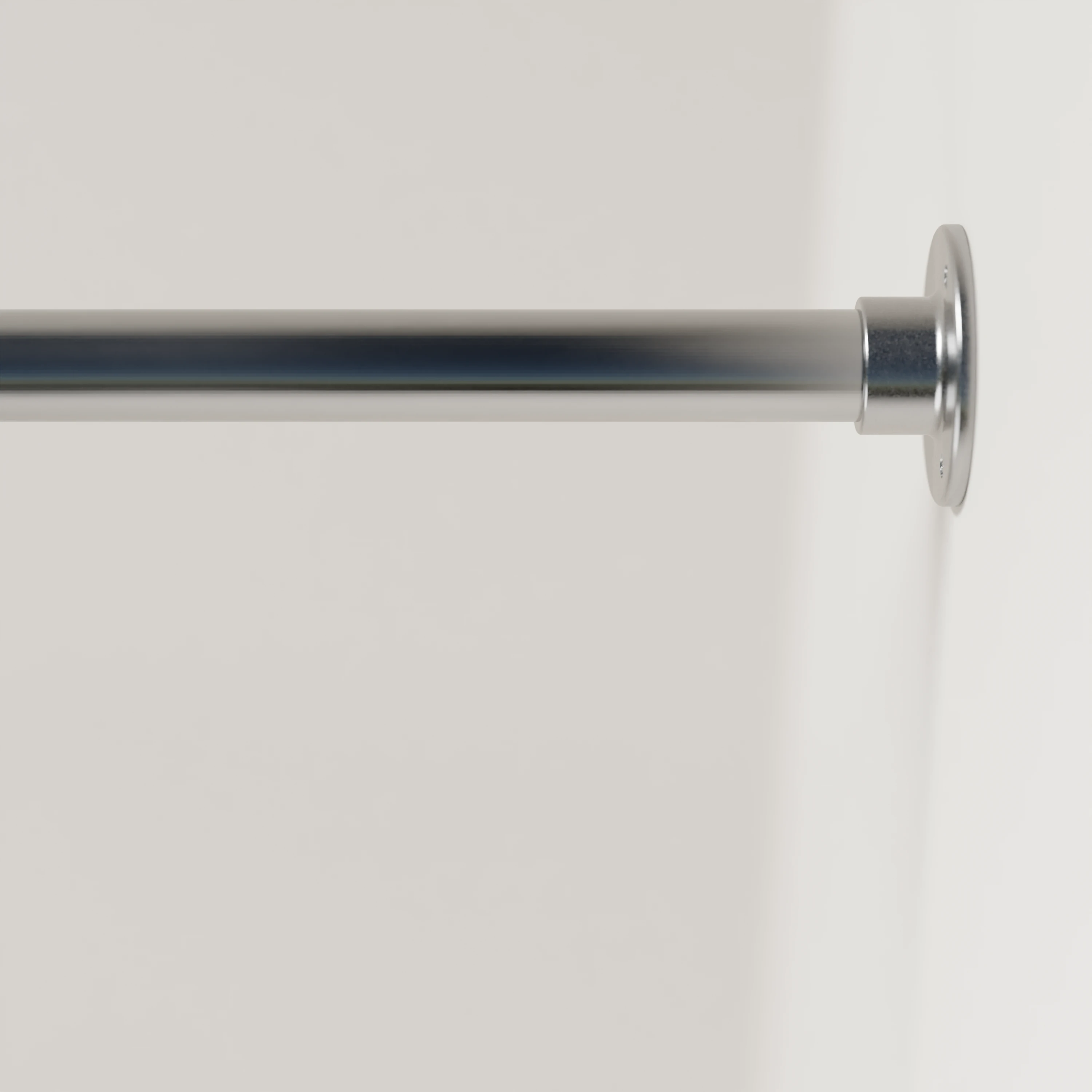 Detailansicht der Garderobenstange A an der Wand montiert, Edelstahl, rund Ø34mm, ohne Haken.
