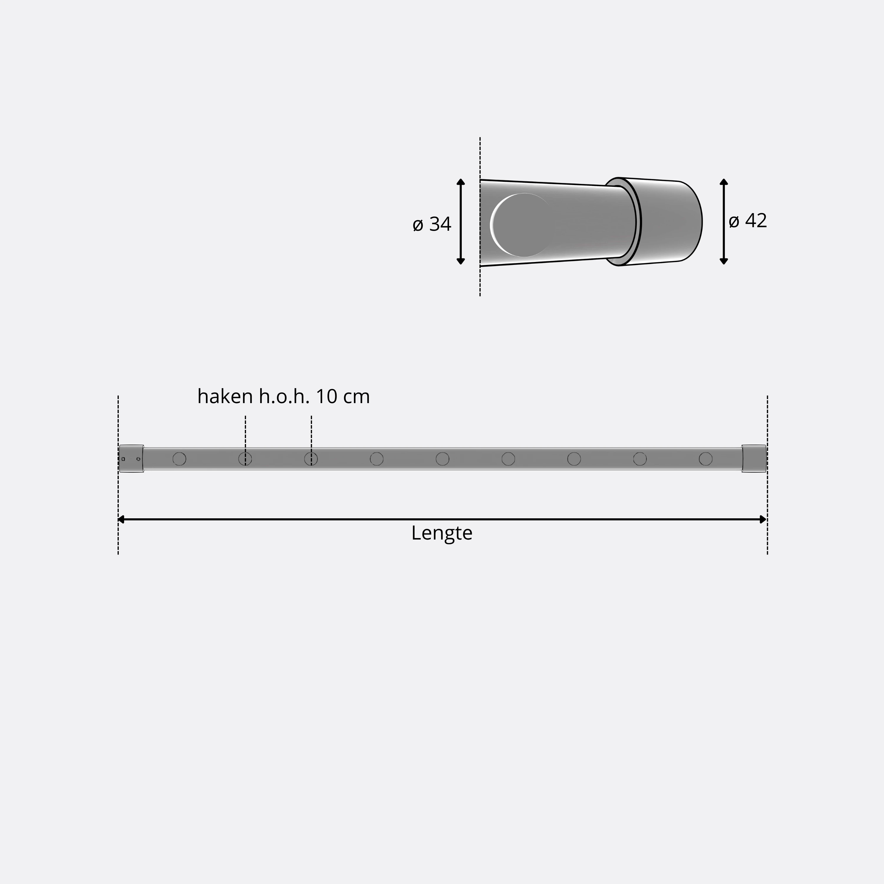 Clothes rail B round anthracite shown as a technical view with 250 mm dimensions.