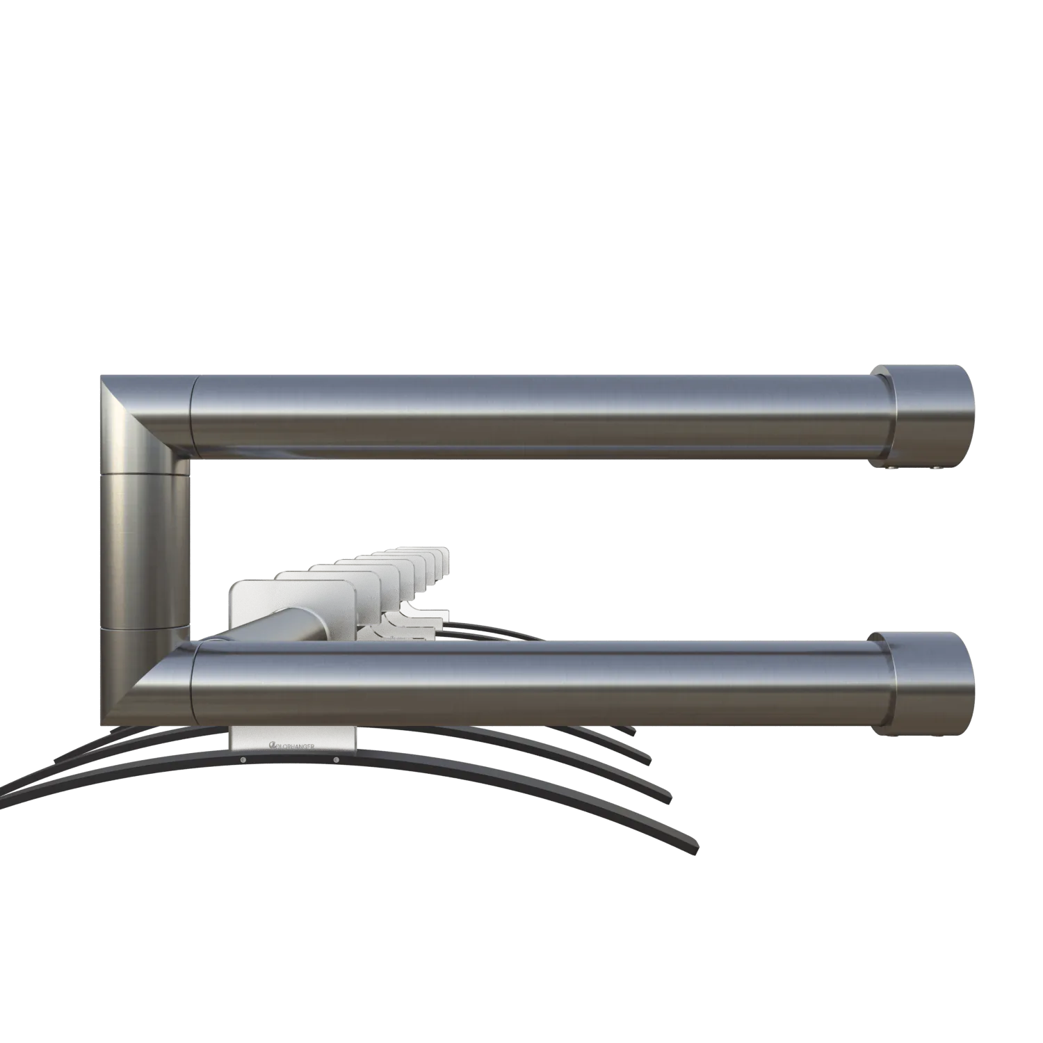 Wall-mounted coat rack Lorien round stainless steel left corner mounted in an interior with clothing.