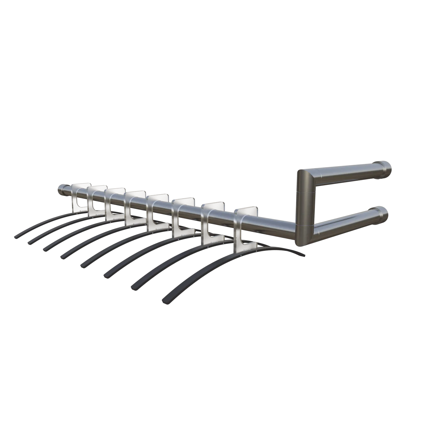 Wall-mounted coat rack Lorien round stainless steel left corner shown as a cut-out with multiple clothes hangers.