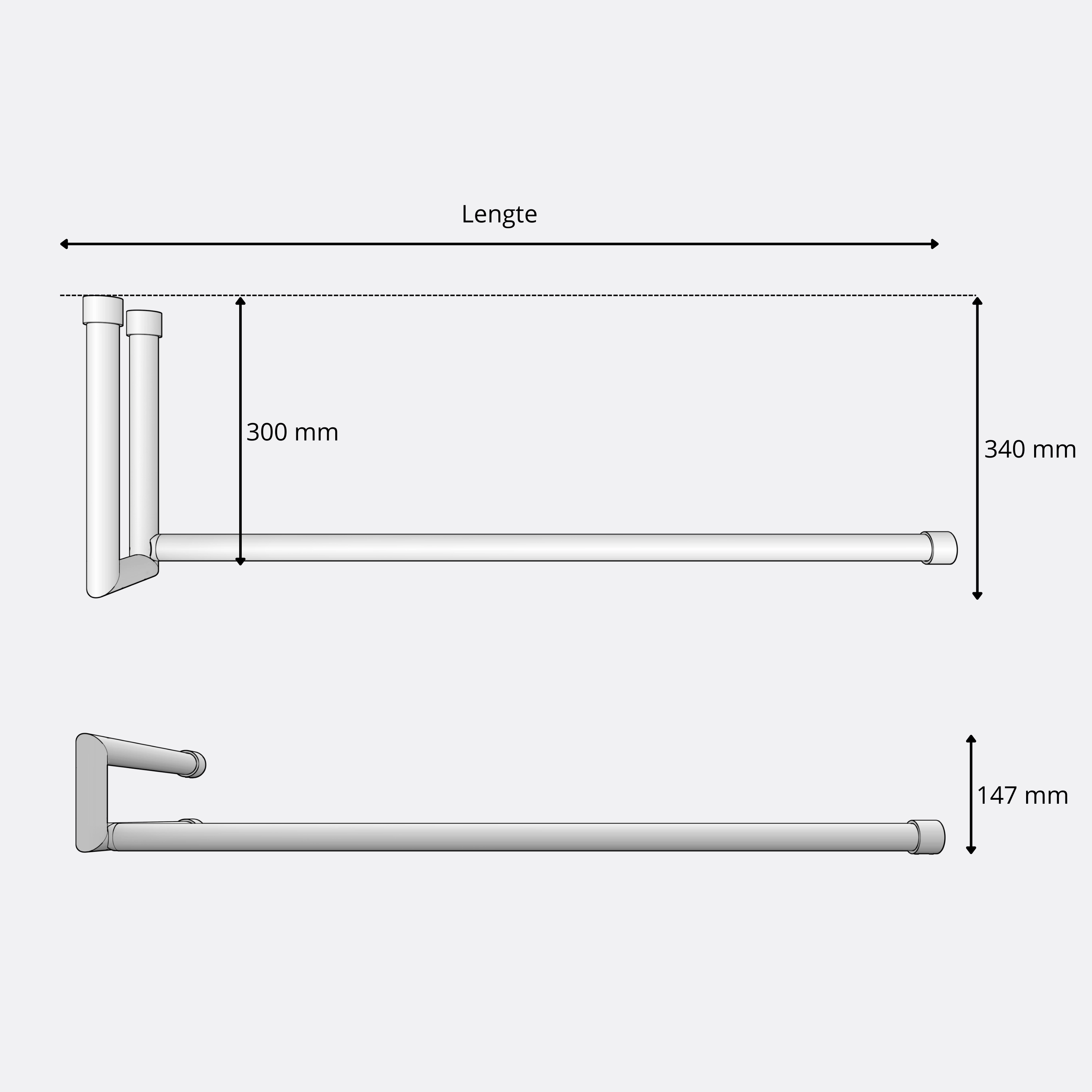 Wandgarderobe Lorien rund Edelstahl rechte Ecke als technische Ansicht mit Maßangabe 250 mm dargestellt.