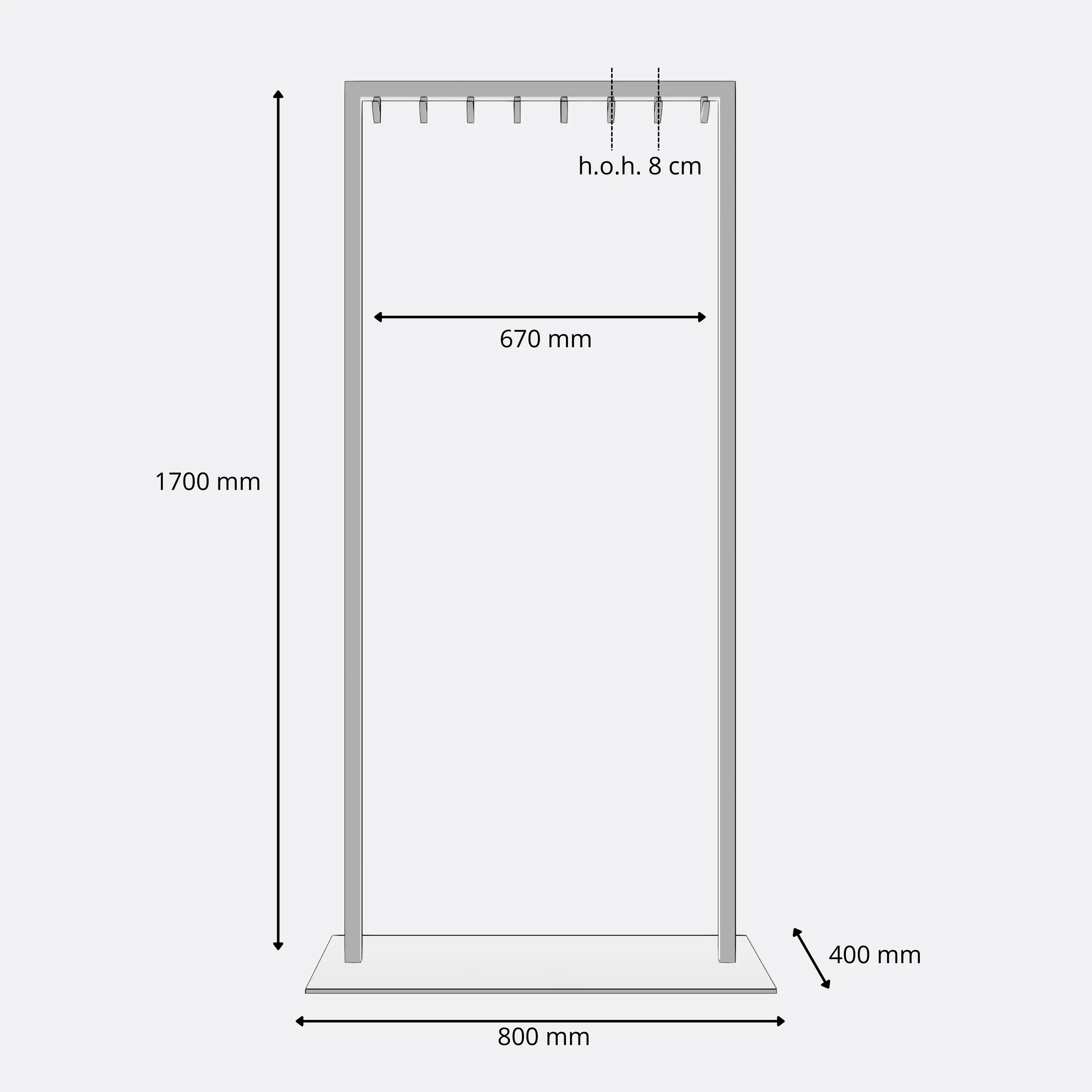 Garderobe Taren schwarz freigestellt von der Seite dargestellt.