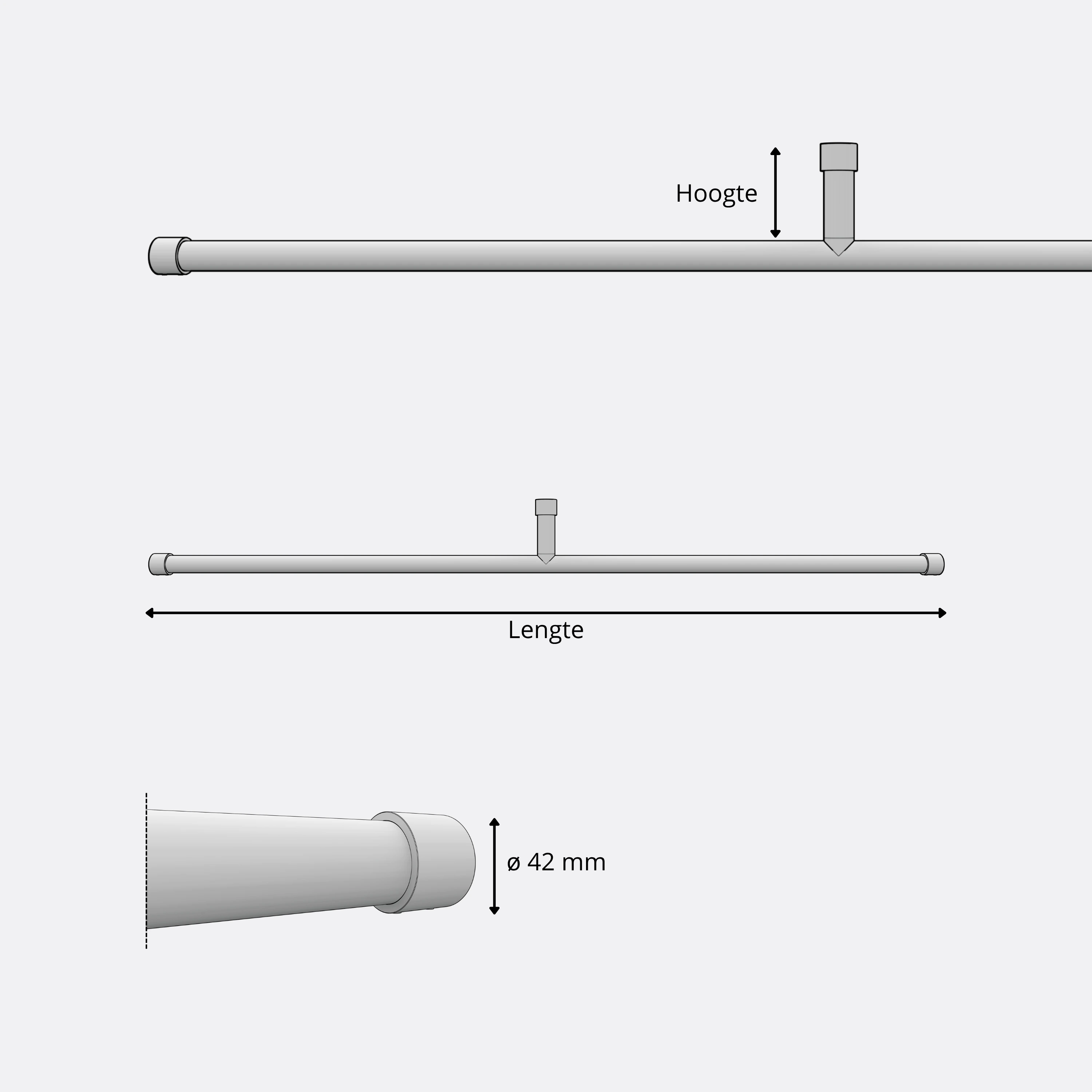Clothes rail B round stainless steel shown as a technical view with 250 mm dimensions.