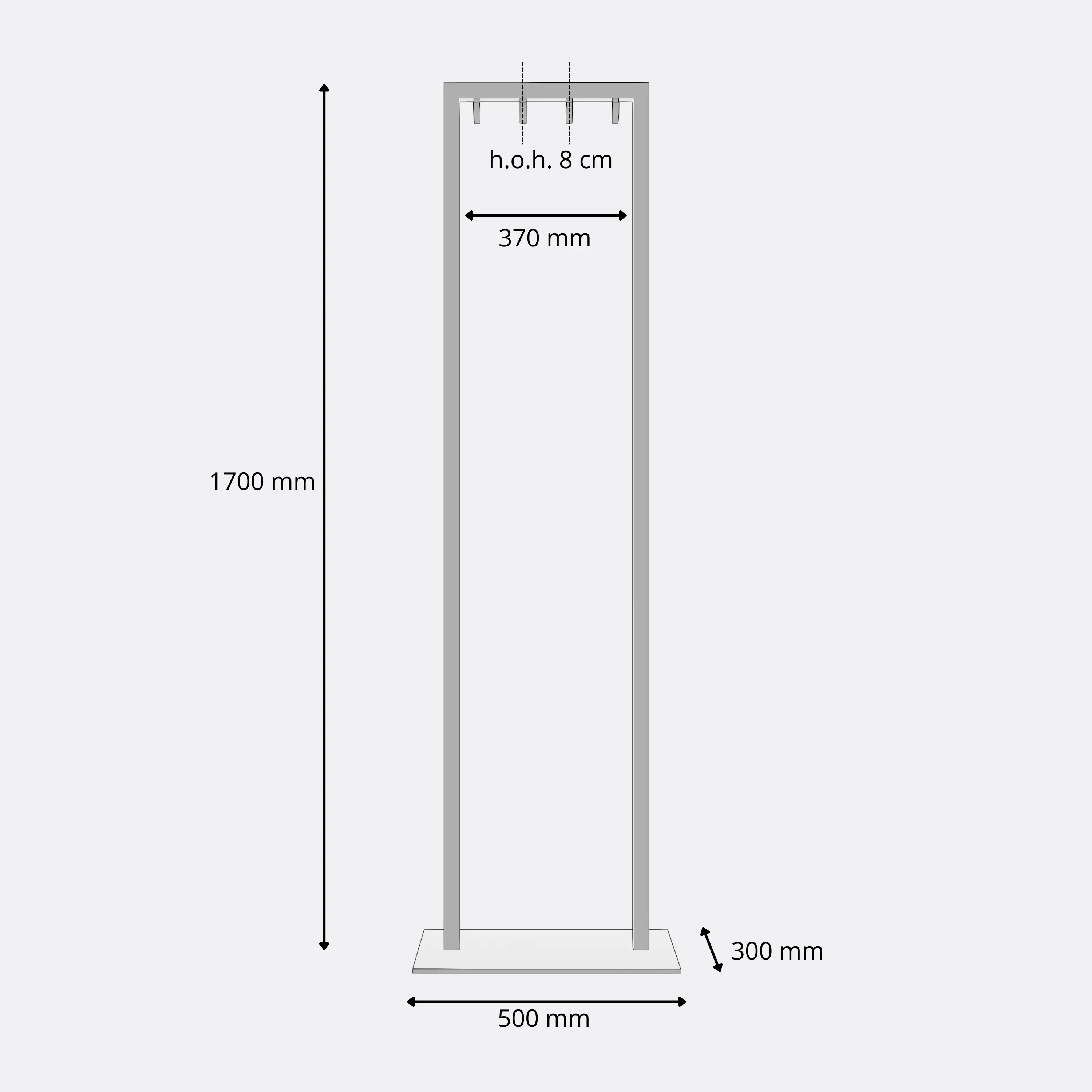 Coat rack Taren black shown as a cut-out from the side.