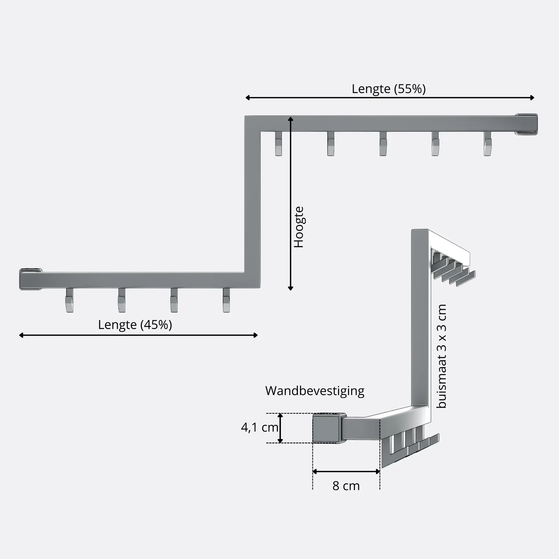 Wandgarderobe Varen quadratisch weiß als technische Ansicht mit Maßangabe 250 mm dargestellt.
