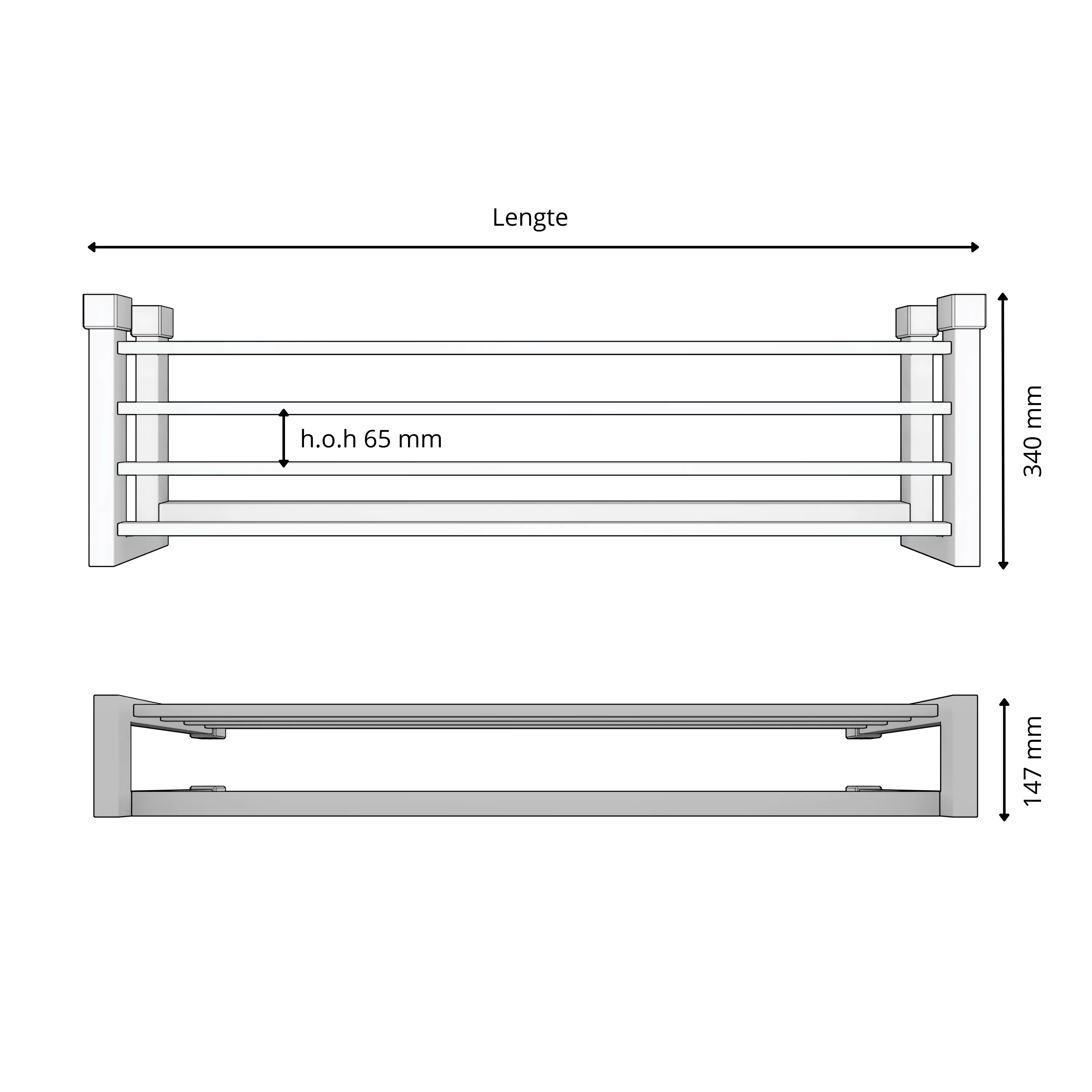 Garderobe Uven quadratisch schwarz als technische Ansicht mit Maßangabe 250 mm dargestellt.