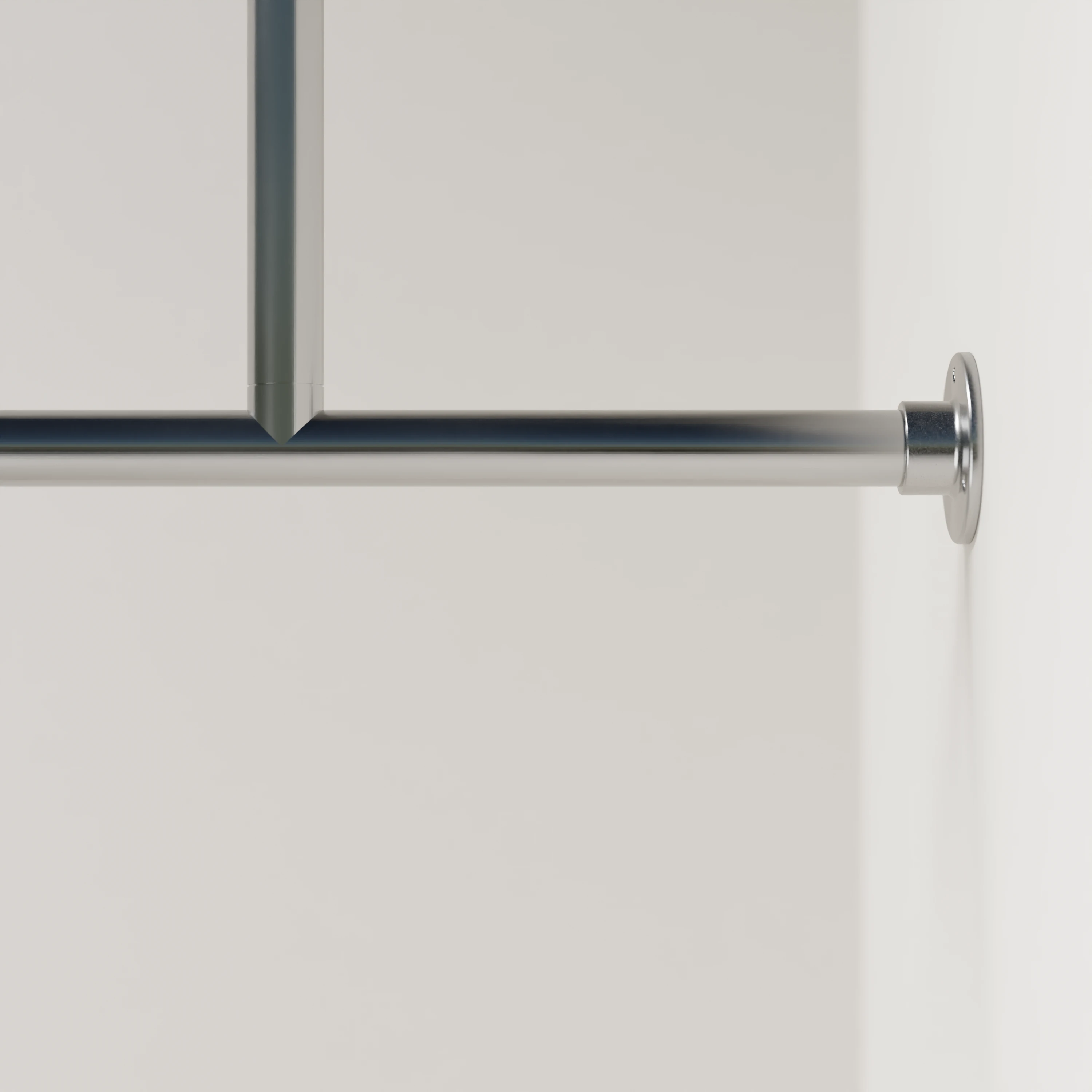 Detailbeeld van Garderobestang A aan de wand, RVS, rond Ø34mm, zonder haken, met tussensteun.