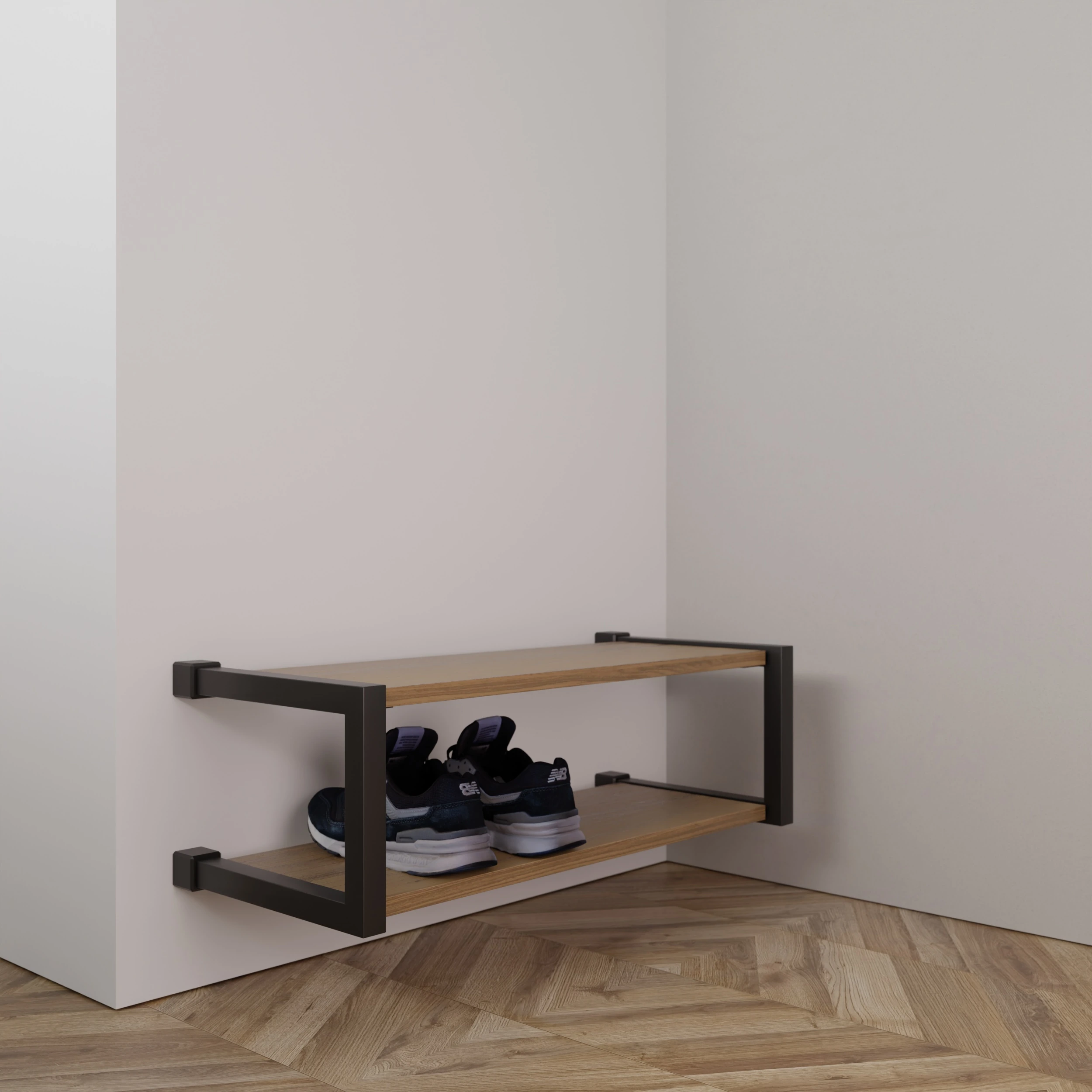 Schoenenrek Breno vierkant zwart aan de wand