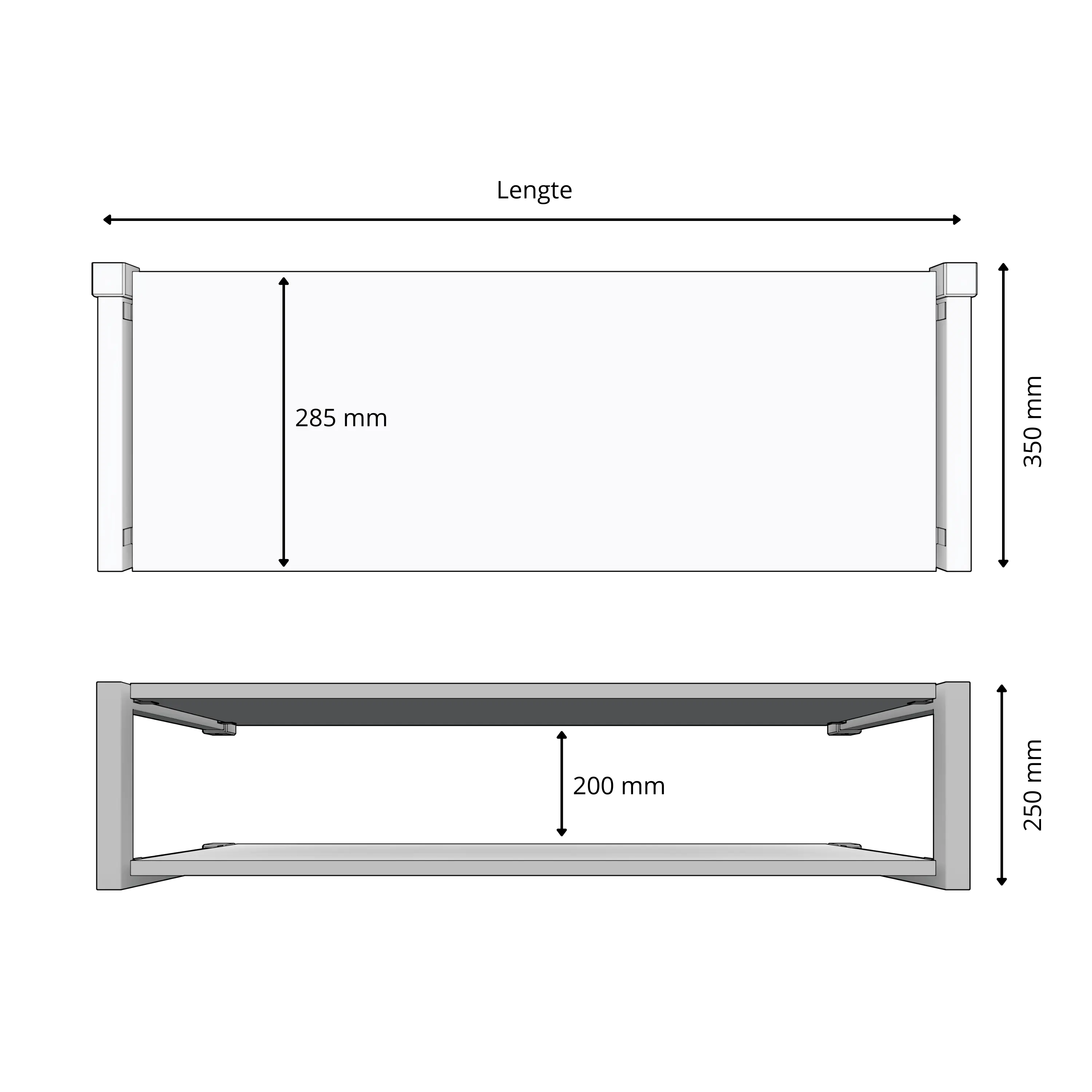 Shoe rack Breno square bronze shown as a technical view with 250 mm dimensions.