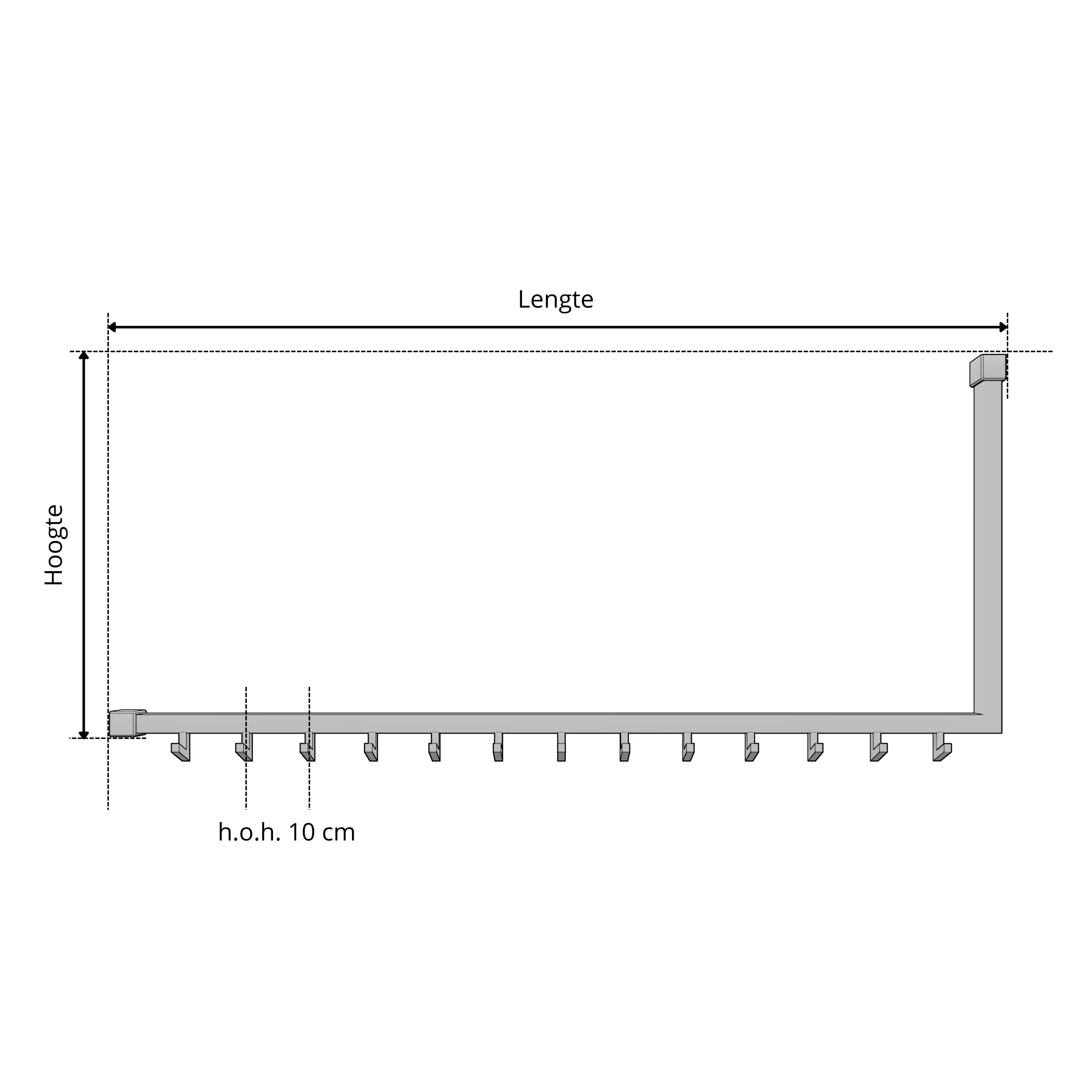 Garderobe Lovan quadratisch schwarz als technische Ansicht mit Maßangabe 250 mm dargestellt.