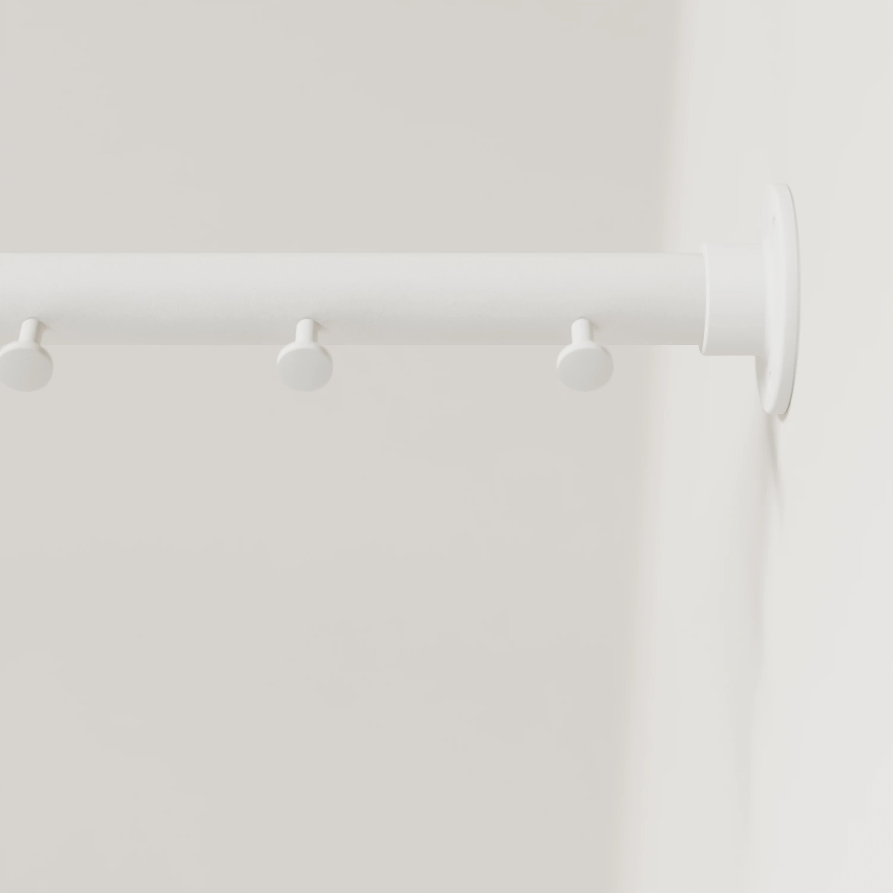Detailbeeld van Garderobestang A aan de wand, wit, rond Ø34mm, met haken.