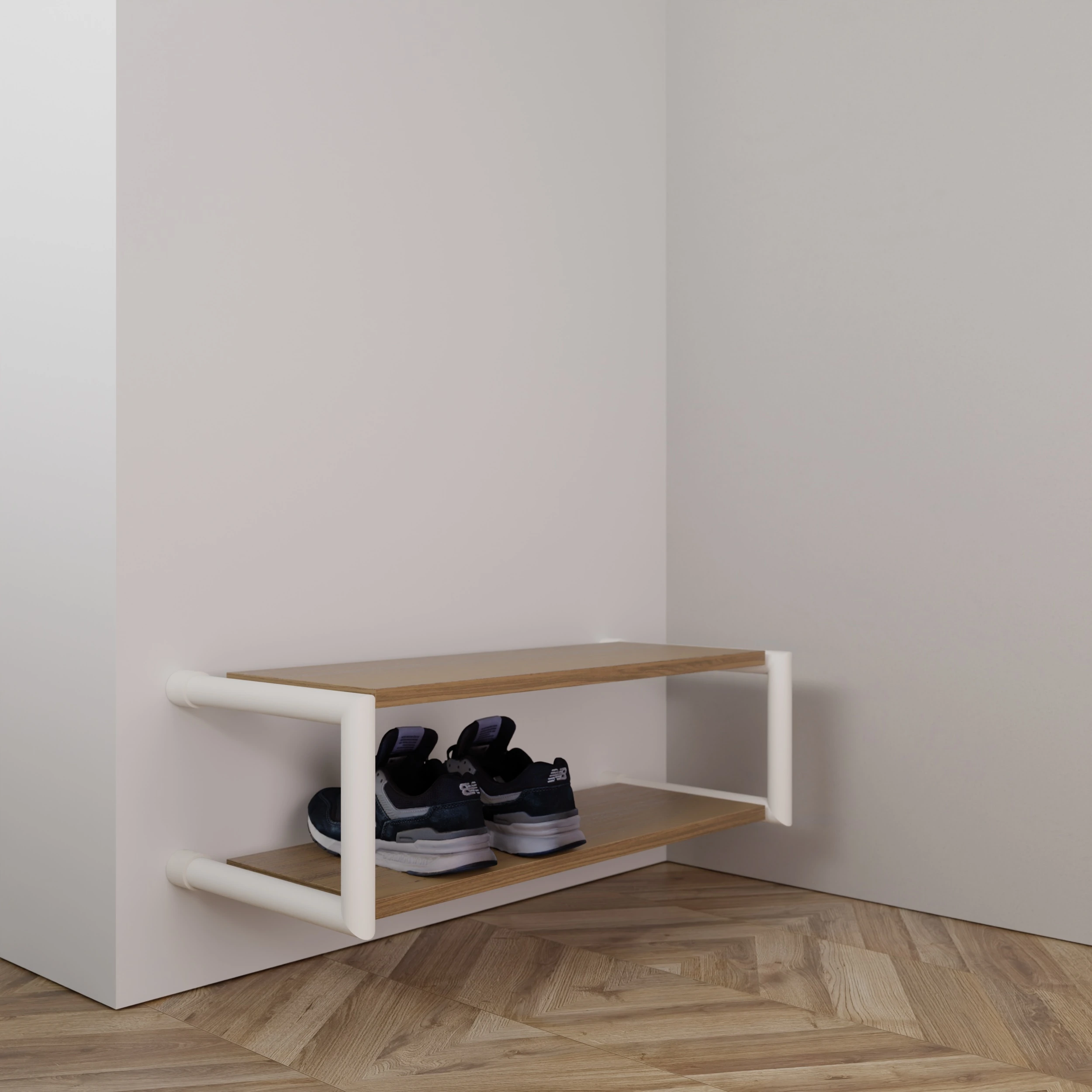 Schoenenrek Breno rond wit aan de wand