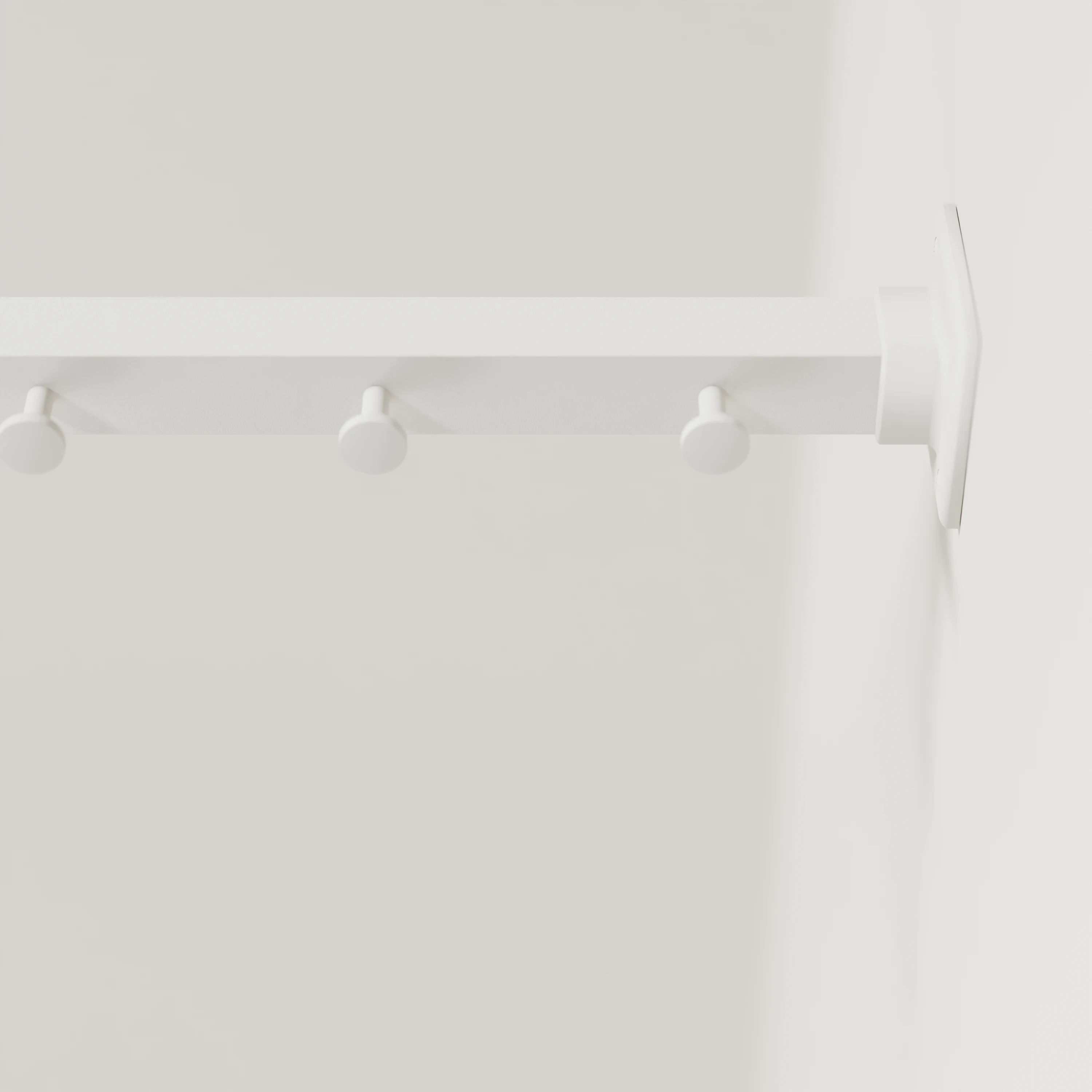 Detailbeeld van Garderobestang A aan de wand, wit, vierkant 30x30mm, met haken.